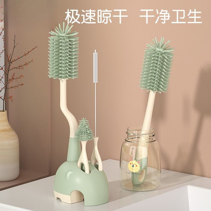 cepillo de botella de leche para bebés lavando botella de leche cepillo de limpieza dispositivo de cubierta de estante cepillo de paja para bebés tetas cepillo de silicona cepillo de limpieza