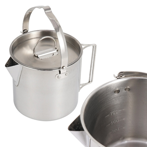 Outdoor stainless steel kettle 1.2L mountaineering camping teapot portable hanging pot cooker coffee pot picnic pot wholesale