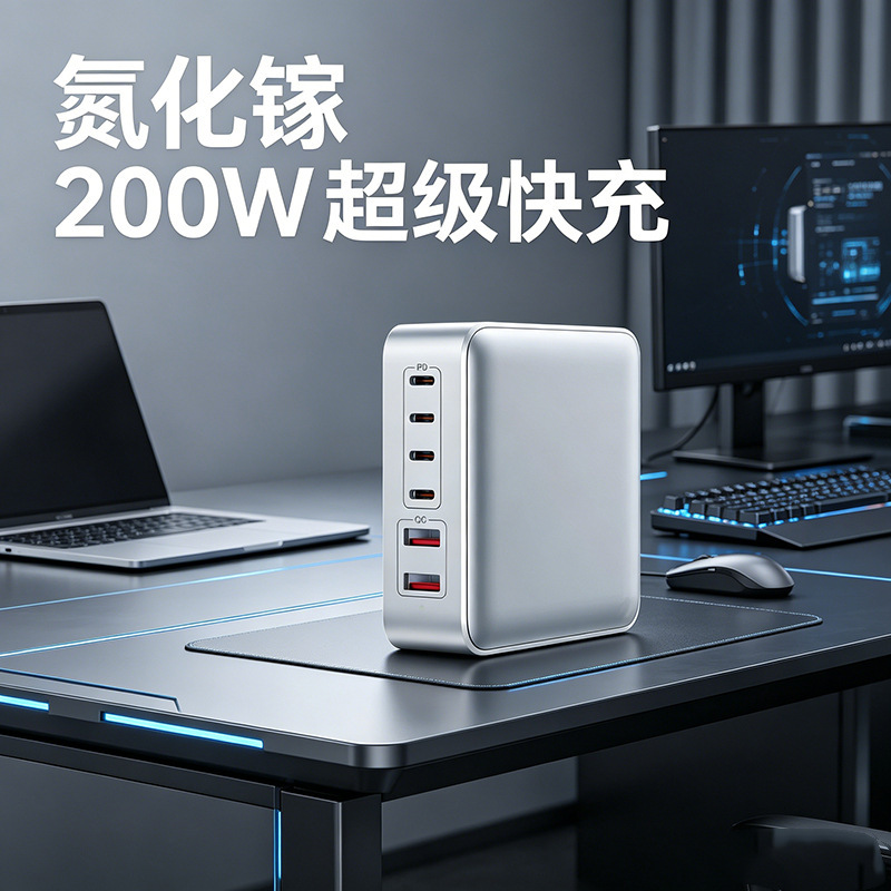 Cross-Border 200W Gallium Nitride Charger Multi-Port USB Desktop Charging Station High-Power Mobile Phone Tablet Laptop Pd