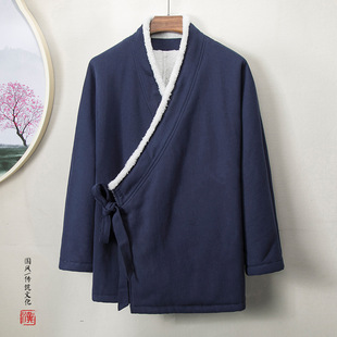 2023 autumn and winter New Chinese style men's cotton and linen thickened fleece-lined Hanfu Youth retro trendy casual jacket men