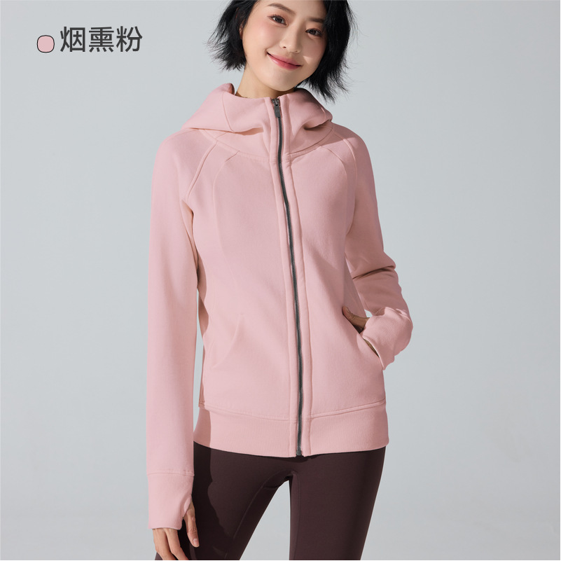 Otoño y invierno abrigo deportivo caliente con cremallera completa con chaqueta de yoga encapuchada con camisa de lana para correr y correr chaqueta de fitness image 7