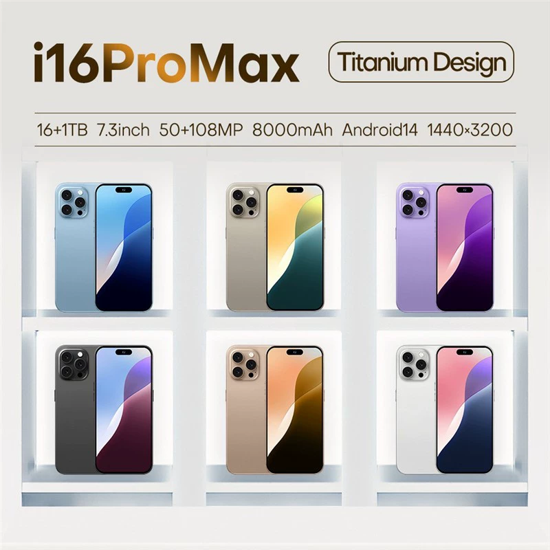 Мобильный телефон i16ProMax, 6,6 дюйма, 16 ГБ + 1 ТБ, 8000 мА·ч, Android 14