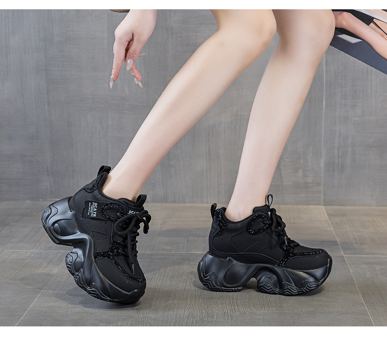 Giày sneaker nữ đế dày chunky tăng chiều cao ẩn dây buộc thời trang — M2983 lớp lót đơn màu nâu, M2983-1 plus nâu nhung, M2983-1 plus nhung xám, M2983 lớp lót đơn màu xám chi tiết 12