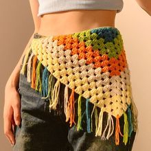 波西米亚~手工针织毛线三角头巾流苏屁帘叠穿钩织辣妹旅游民族风