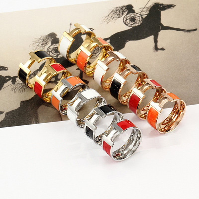 H戒指宽版窄版h字母钛钢戒指女欧美流行不锈钢饰品网红时尚跨境|ms