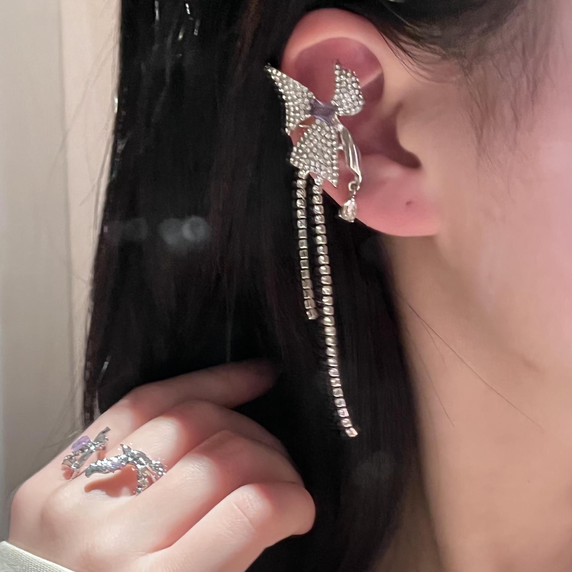 Fashion Butterfly Ear Bone Clip Long Tassel Alloy Earrings Ring display picture 2