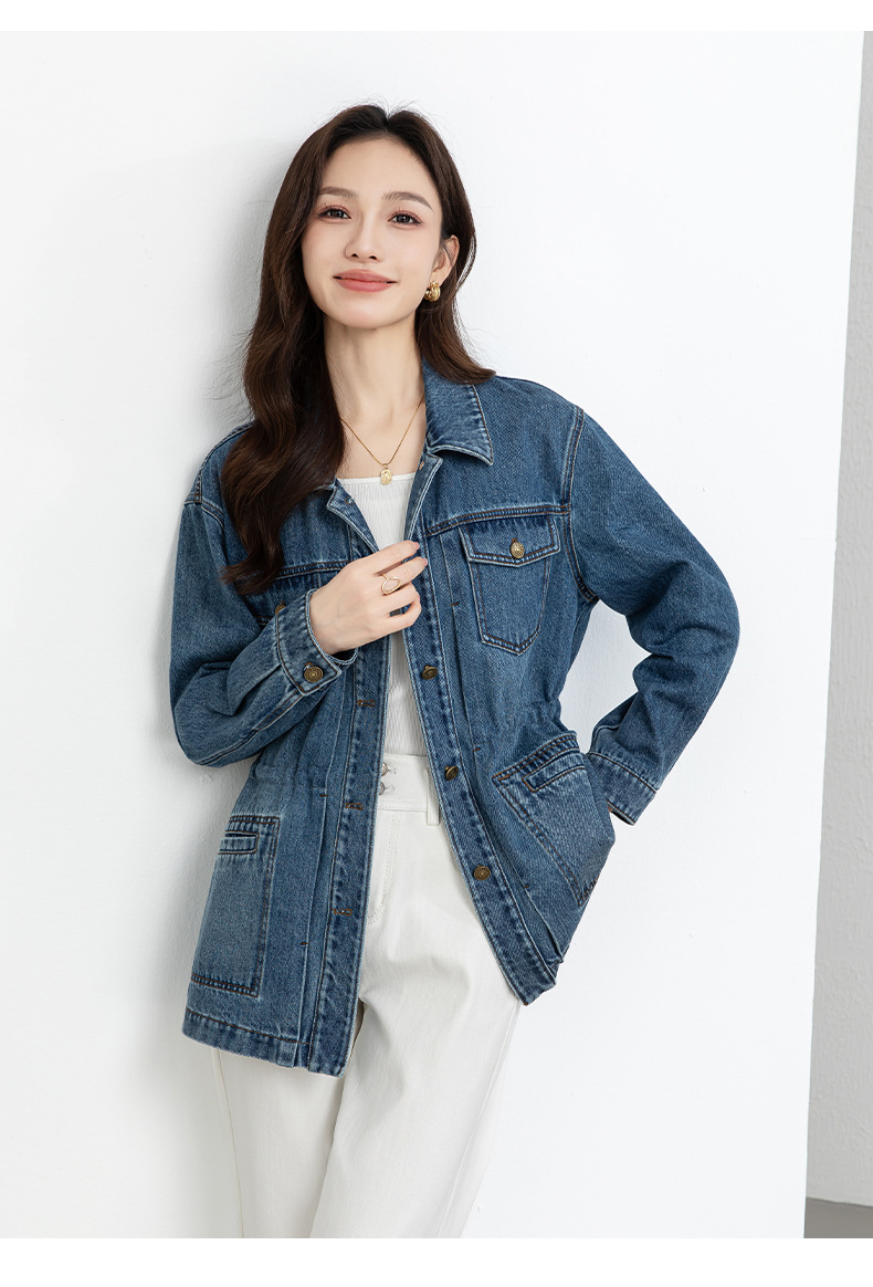 Áo khoác denim dáng dài phong cách workwear Mỹ cổ điển, form rộng thoải mái — xanh lam chi tiết 17