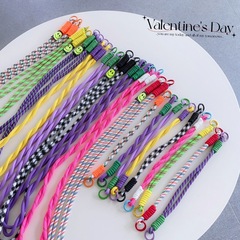 手機雙扣笑臉長繩防丟側跨手機長短掛繩個性結實掛飾斜跨吊彩色繩