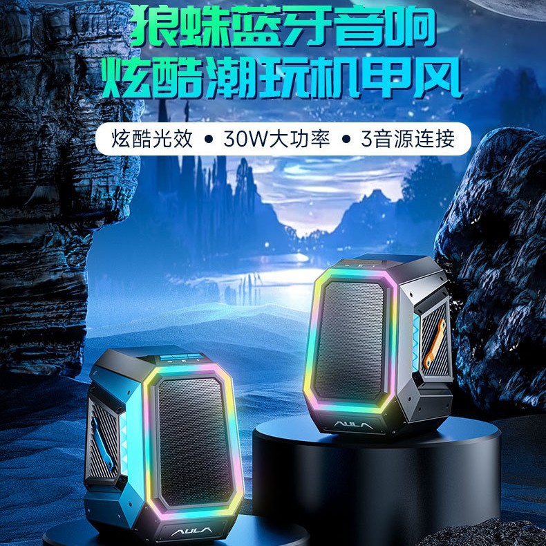 狼蛛BS-308蓝牙音响电脑hifi充电RGB灯机甲户外便携音箱30W大功率