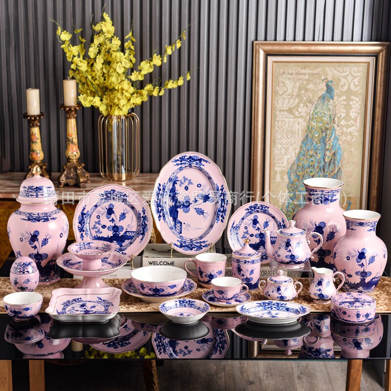 Cross-Border Italian Pink Tableware: Rice Bowls, Fruit Plates, Flat Plates, Shallow Plates, Salad Bowls, Fish Plates, Oval Plates, Square Plates, Flower Vases Cross-Border Italian Pink Tableware: Rice Bowls, Fruit Plates, Flat Plates, Shallow Plates, Salad Bowls, Fish Plates, Oval Plates, Square Plates, Flower Vases