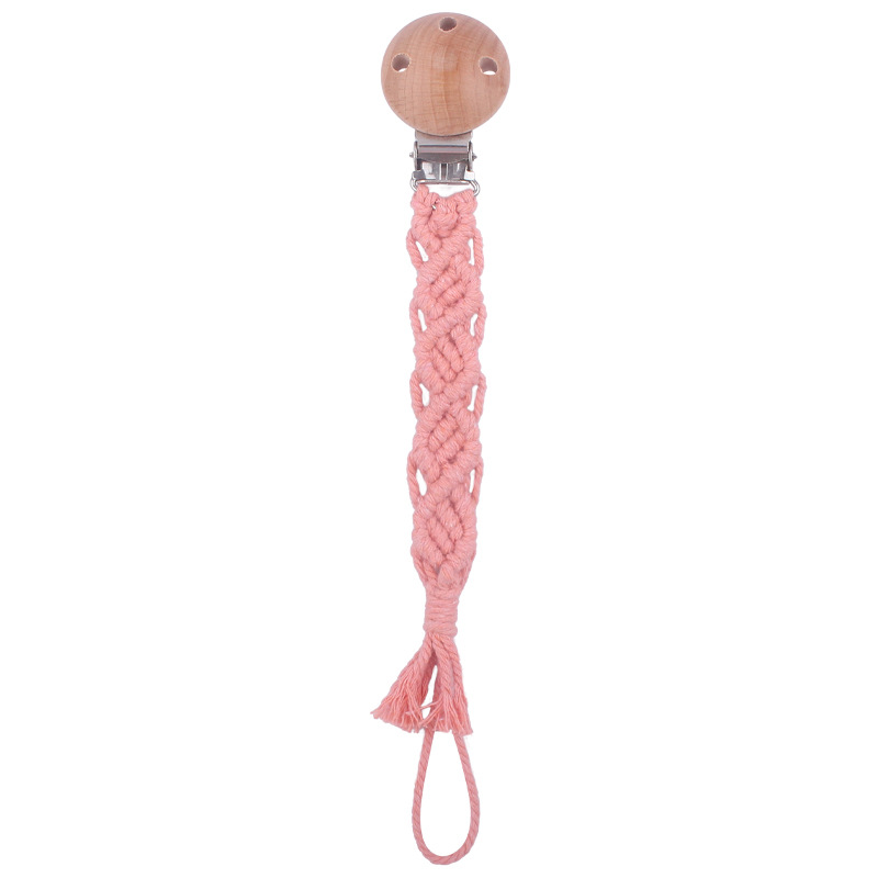 Suministros de bebé haya con agujero pezón clip pezón cuerda bebé creativo DIY hecho a mano tejido de algodón cuerda pezón cadena
