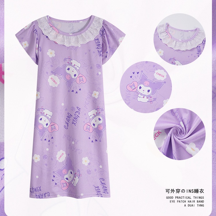 Camisón de las niñas de verano de manga corta pijamas de los niños delgados verano niña padre-hijo niños grandes princesa homewear ropa exterior