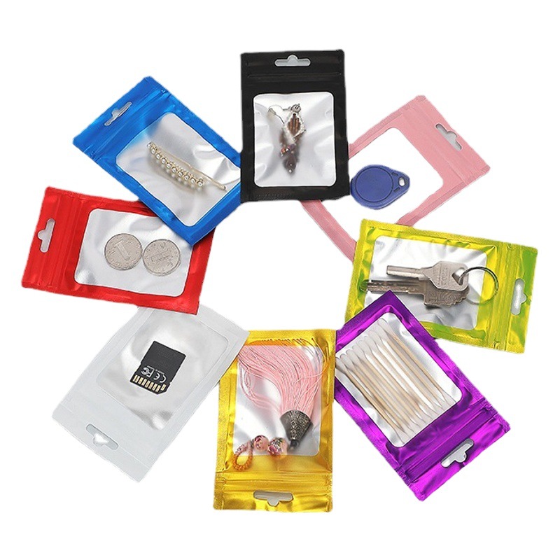 Color de papel de aluminio ventana bolsa de hueso esmerilado Yin y Yang ziplock bolsa de teléfono móvil de la cáscara de la bolsa de plástico de la joyería accesorios de artes de pesca bolsa de embalaje