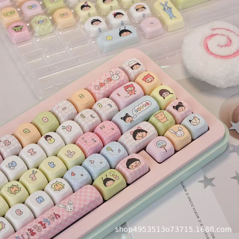 Chibi Maruko-Chan Keycap Sublimation Process Moa Height Cross Hole Satellite Axis Universal Mechanical Keyboard Opaque