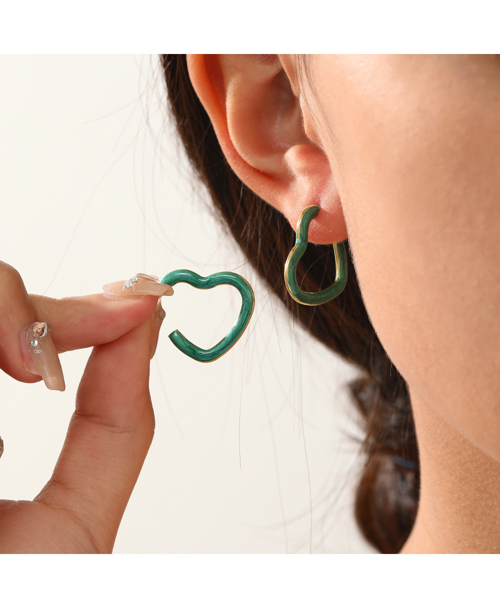 Sweet Heart Shape Stainless Steel Enamel Earrings 1 Pair