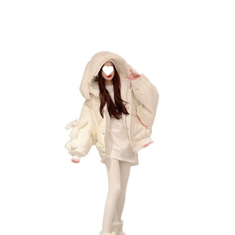 White rabbit, winter cute down jacket, increased thickness, new collection, with little bears