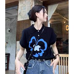 2025新型夏黒正肩半袖tシャツ女性起爆ポロシャツtシャツカジュアルプリント上着