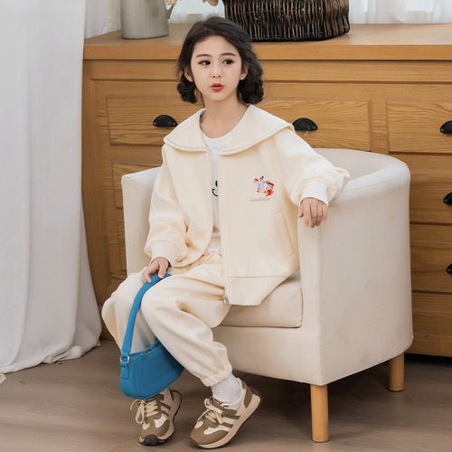 Girls Suit Spring Clothing 2024 New Style Children's Sweater Jacket Girls Autumn Sweater Pants Sports Two-piece Set