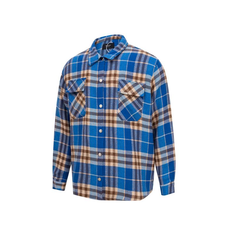 REPRESENTAR REP azul a cuadros de manga larga camisa Americana los hombres y las mujeres la misma letra R impreso Top otoño moda