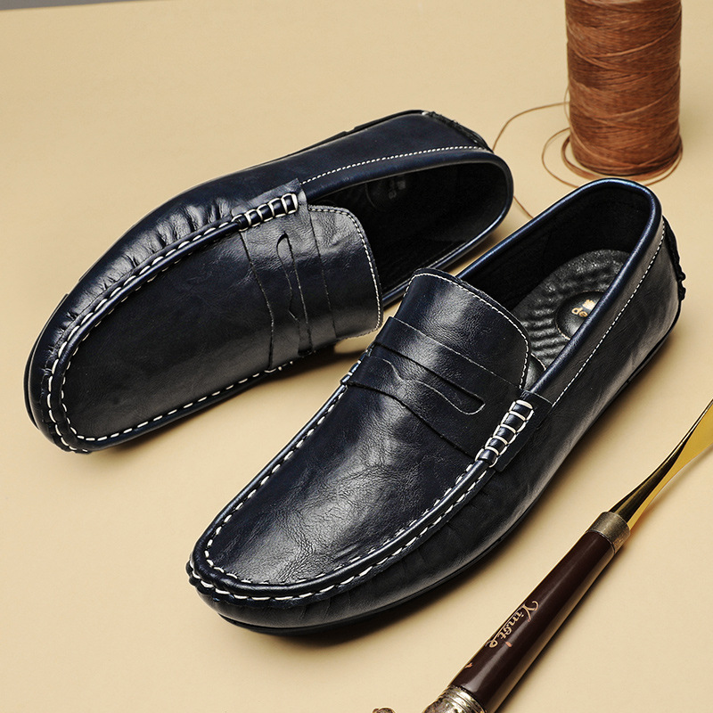 Zapatos de cuero en vivo para hombres 2025 nuevos zapatos de negocios británicos transpirables con suela suave zapatos casuales perezosos con un pie de zapato