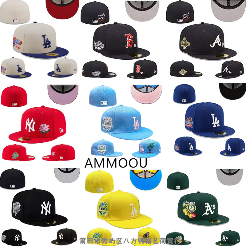 New Era Baseball Cap with Flat Brim, Fully Enclosed, Ny Embroidery, Large Head Circumference, La American Hip-Hop Flat Brim Cap, Export