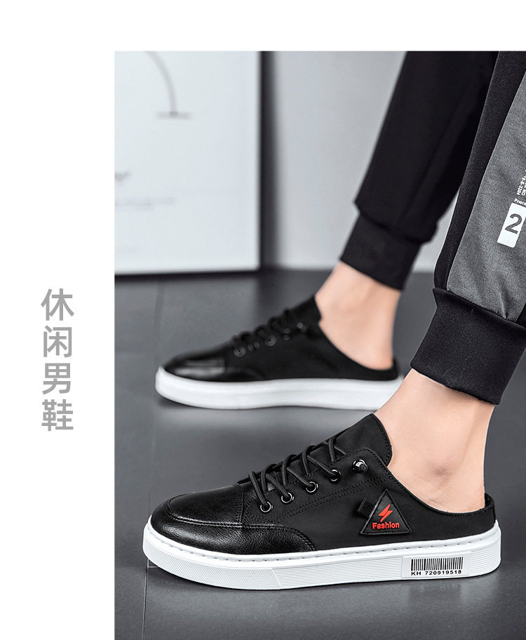 Dép nửa gót không gót nam vải canvas thoáng khí, quai ngang buộc dây, gót thấp 1–3 cm — lạc đà trắng, màu be, màu xám trắng, màu đen chi tiết 31