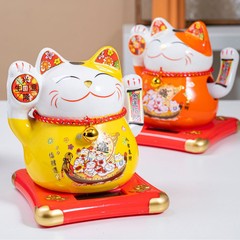 セラミックソーラー招き猫オーナメント自動手を振る車のホームリビングルームショップオープニングギフト