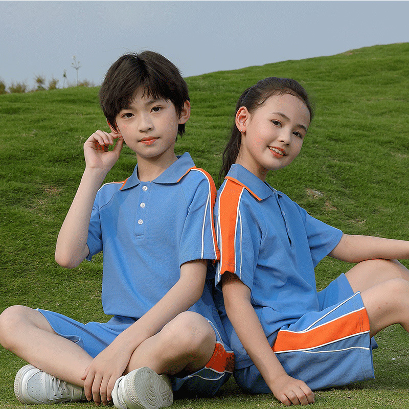 pupil school uniform Summer wear suit first grade Class clothes children Short sleeved Athletic Wear kindergarten Park service blue suit
