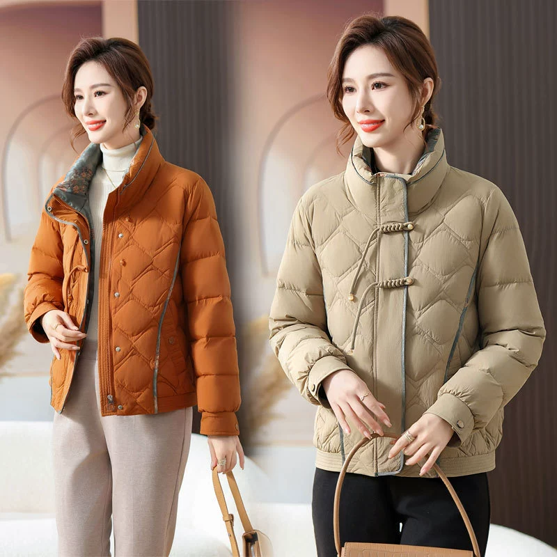 Пуховик для матери в западном стиле, зимнее пальто 2023, новое осенне-зимнее короткое хлопковое пальто для среднего и пожилого возраста, хлопковое пальто на утином пуху, женское