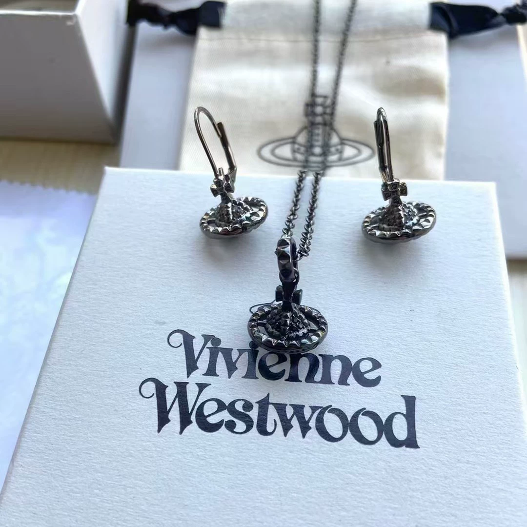 Высокая версия: королева мать трёхмерная планета rivet инlaid Diamond necklace earrings women Vivian personality fashion factory wholesale