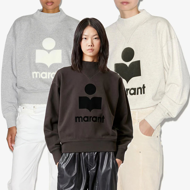 24 New Winter Women's Clothing North American Niche Is Classic Flocked Logo Stand-Up Collar Cotton European and American Women's Sweatshirt