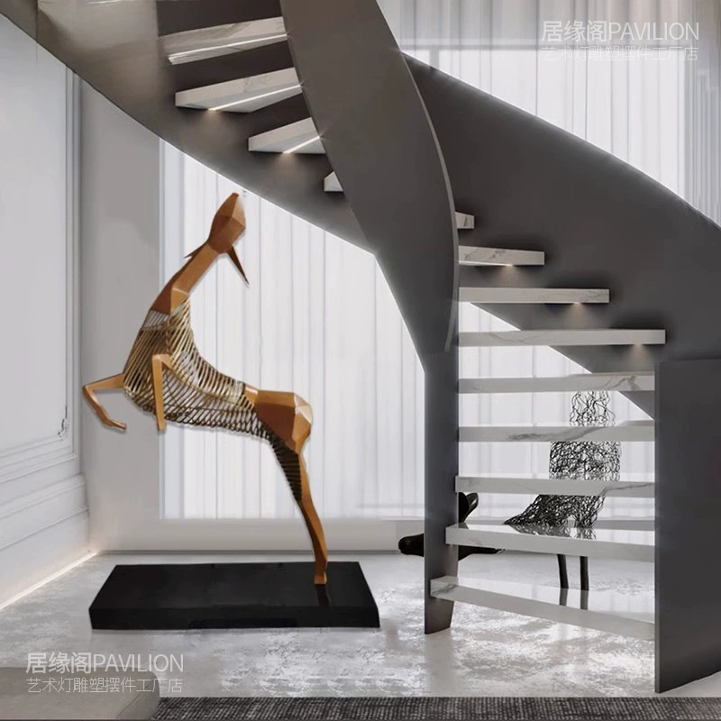 Креативная кованая полая скульптура оленя, плетеная скульптура для гостиницы, гостиной, вестибюля, офиса продаж, мягкие украшения, комнатные маленькие украшения