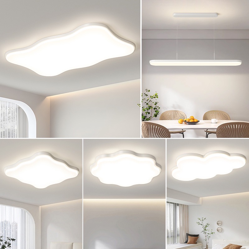 Luz principal de la sala de estar 2025 nueva lámpara moderna y simple Guangdong Zhongshan paquete de toda la casa combinación de luz de techo de viento de crema