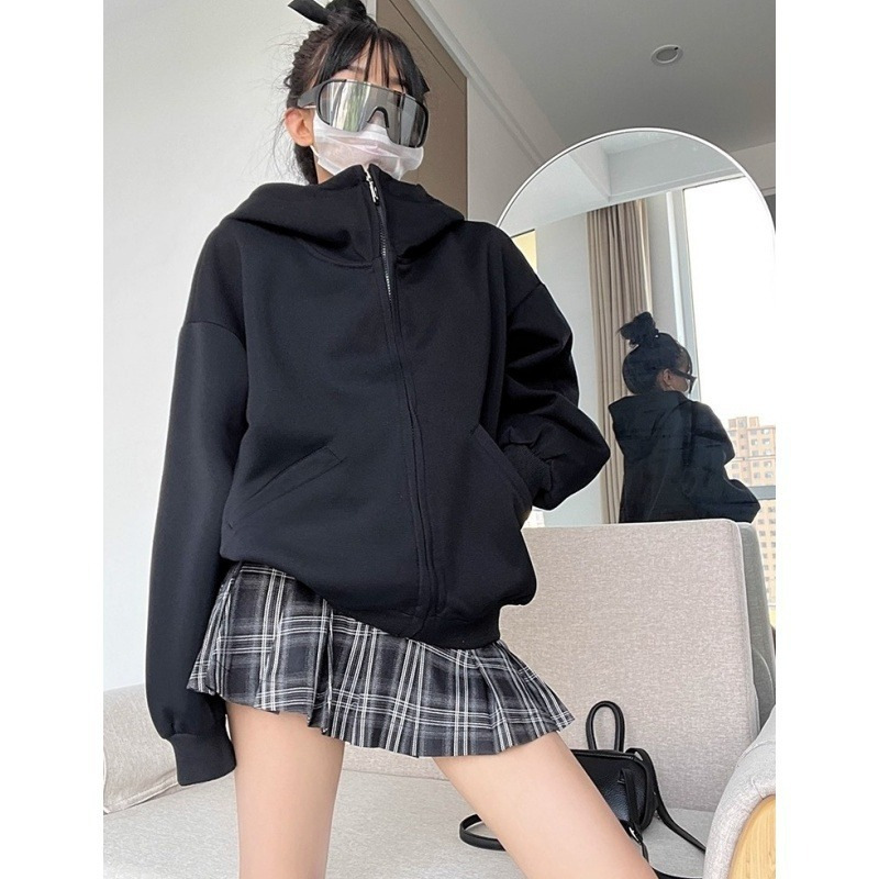 American-Style Gray Heavyweight Half-High Collar Cardigan Sweatshirt for Men, Trendy Brand, Loose Casual Versatile Sports Hooded Jacket