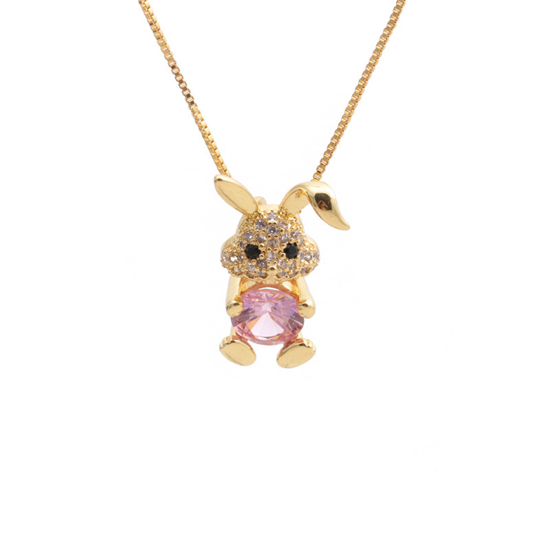 Wholesale Korean Copper Inlaid Zircon Rabbit Pendent Necklace display picture 1