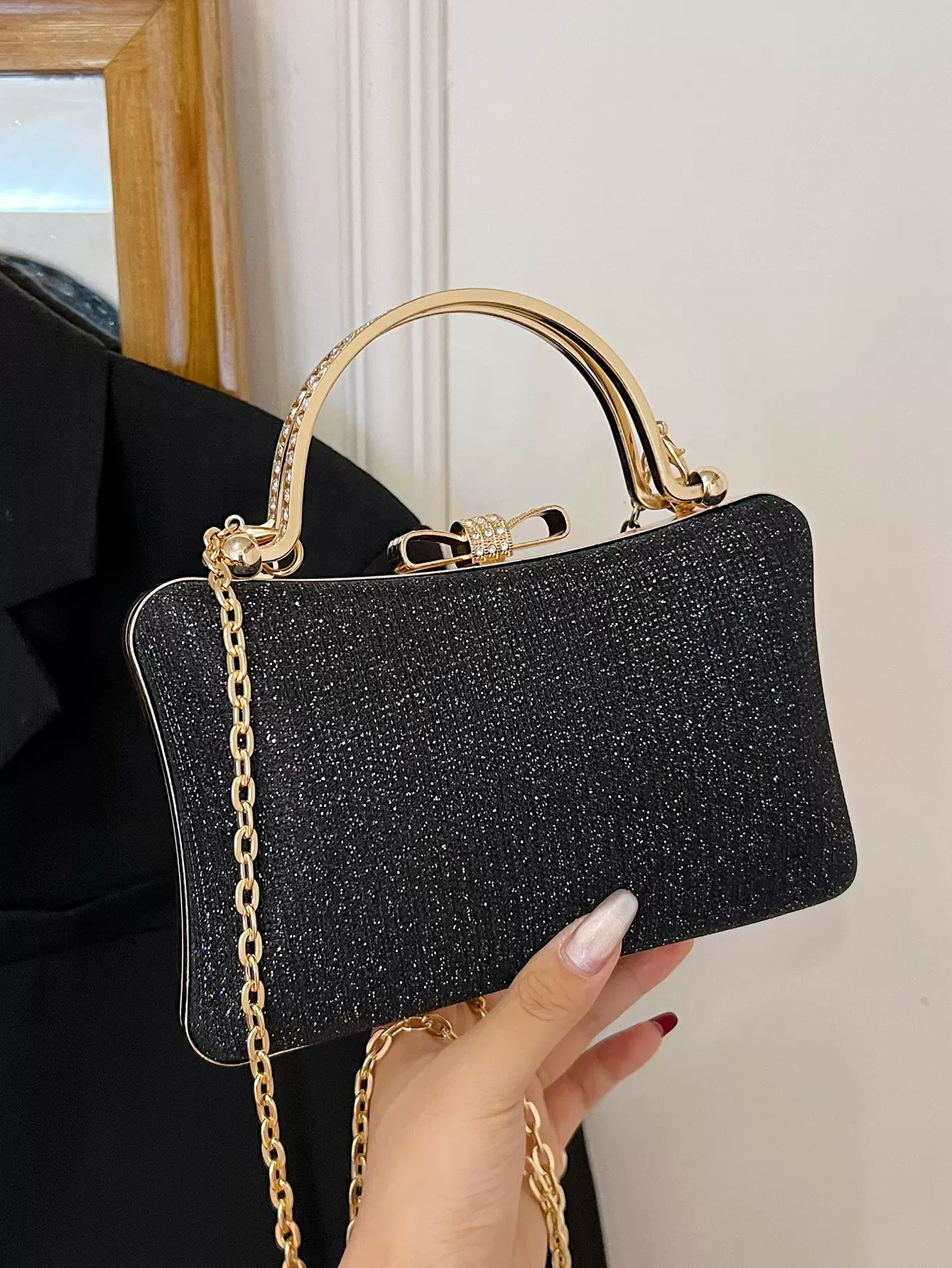 2024新款跨境晚宴包.时尚简约单肩包斜挎包小众链条包法棍包包女