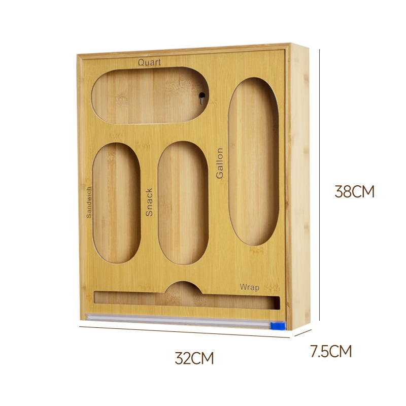 Caja de almacenamiento de papel de bambú Cortador de envoltura de plástico montado en la pared Caja de almacenamiento de envoltura de plástico Caja de almacenamiento de madera maciza de cocina