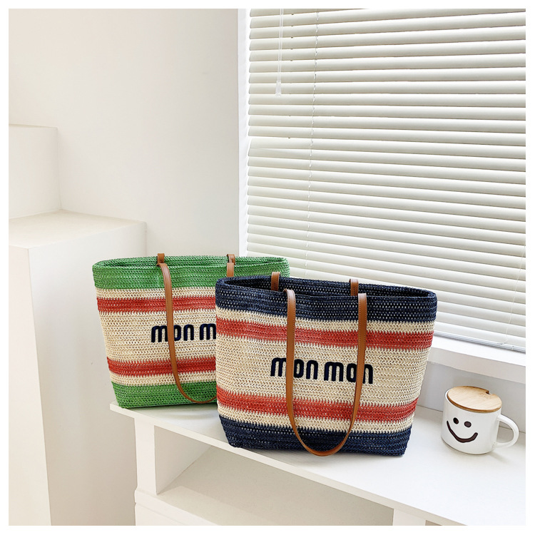 Women's Fashion Letter Soft Surface Square Zipper Tote Bag Straw Shoulder Bags display picture 4