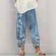 2025 Amazon in stock Cross-border plus size Women's New Loose Printed Casual Loose Waist Pants Wide Leg Pants