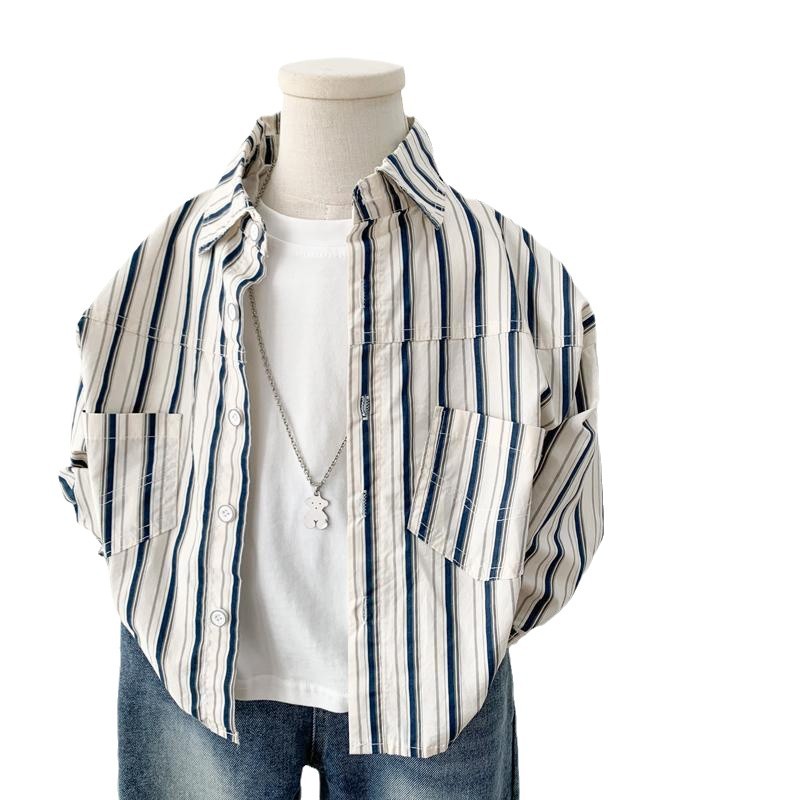 2026 nuevo estilo de niños extranjeros niños de moda coreana camisa de manga larga para niños primavera y otoño camisa de fondo de algodón