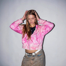 跨境时尚高街潮流原宿ins风朋克拉链连帽卫衣秋冬Y2k服装粉色迷彩