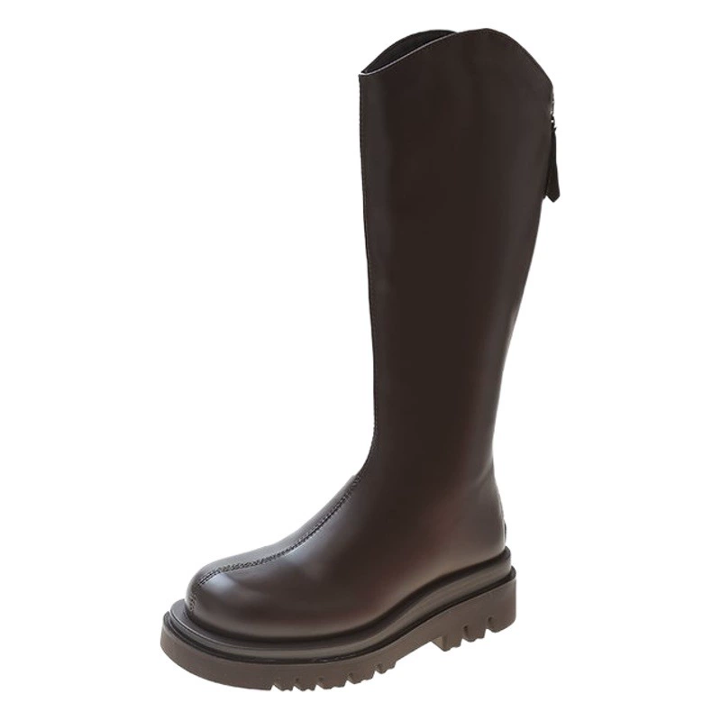 Женские длинные сапоги на толстой подошве с V-образным вырезом, 2023 Новые осенне-зимние высокие сапоги, маленькие длинные сапоги до середины икры, сапоги рыцаря