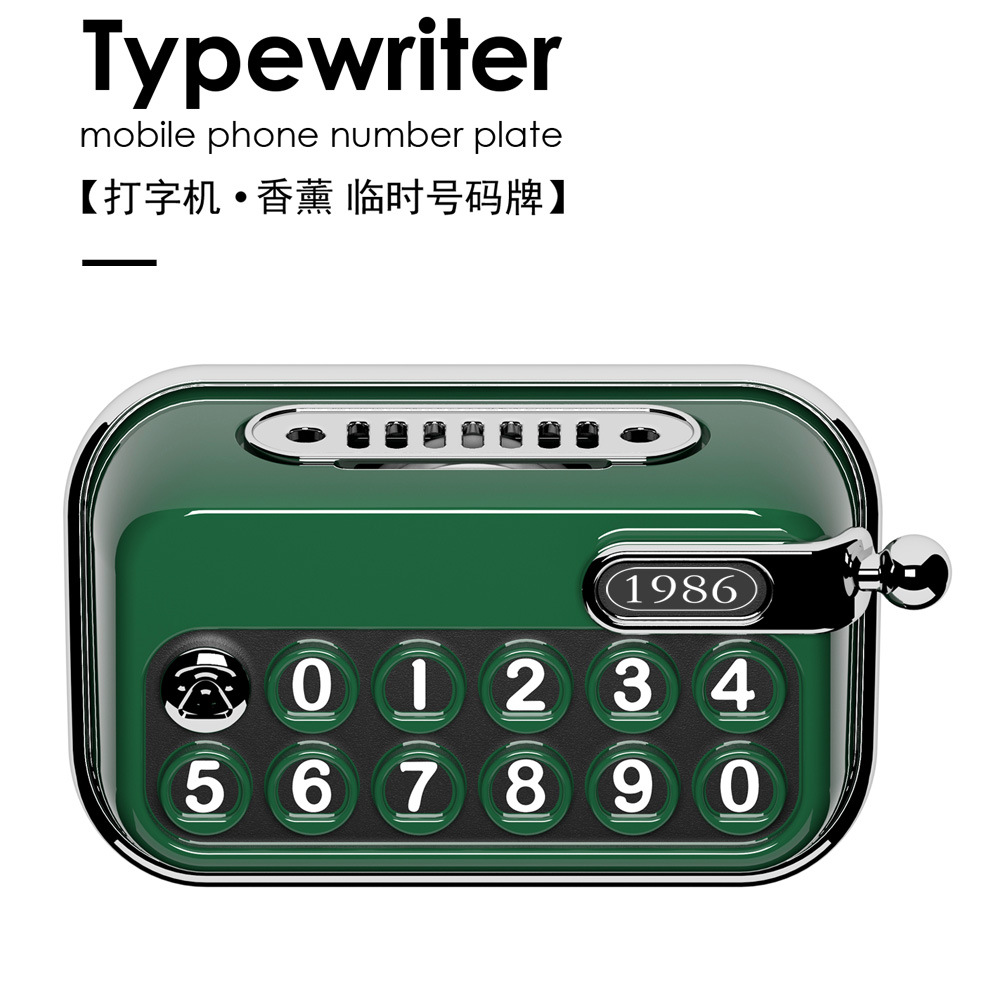 Typewriter Parking Sign with Aromatherapy, Retro New Style Creative Car Decoration, Interior Car Accessory, Mobile Phone Number Plate for Car