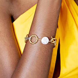 欧美跨境新款合金时尚链条 镀金夸张简约圈圈粗链条手链厂家批发