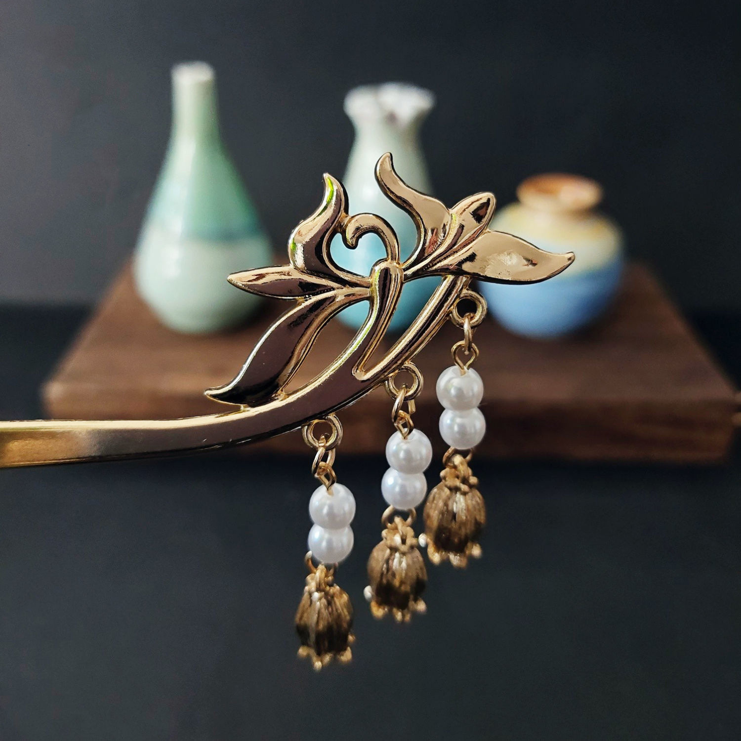 Ancient Hairpin Hanfu Headdress Alloy Flower Pearl U-shaped Hairpin Ming Dynasty Ancient Costume Cheongsam Hair Accessories Palace Hairpin