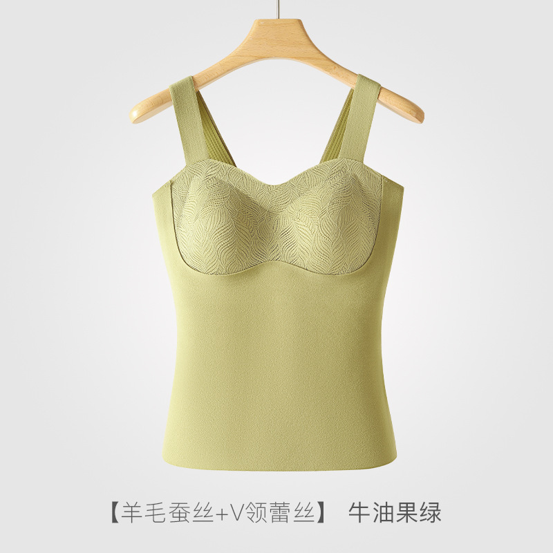 無痕保温下着の底のシャツの女性のベストの羊のぬいぐるみの绢糸の5a抗菌の中で秋冬の上着の女性を掛けます。
