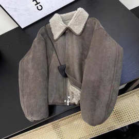 2025新款麂皮绒外套韩系羊羔毛皮毛一体短款机车服皮衣女冬小个子