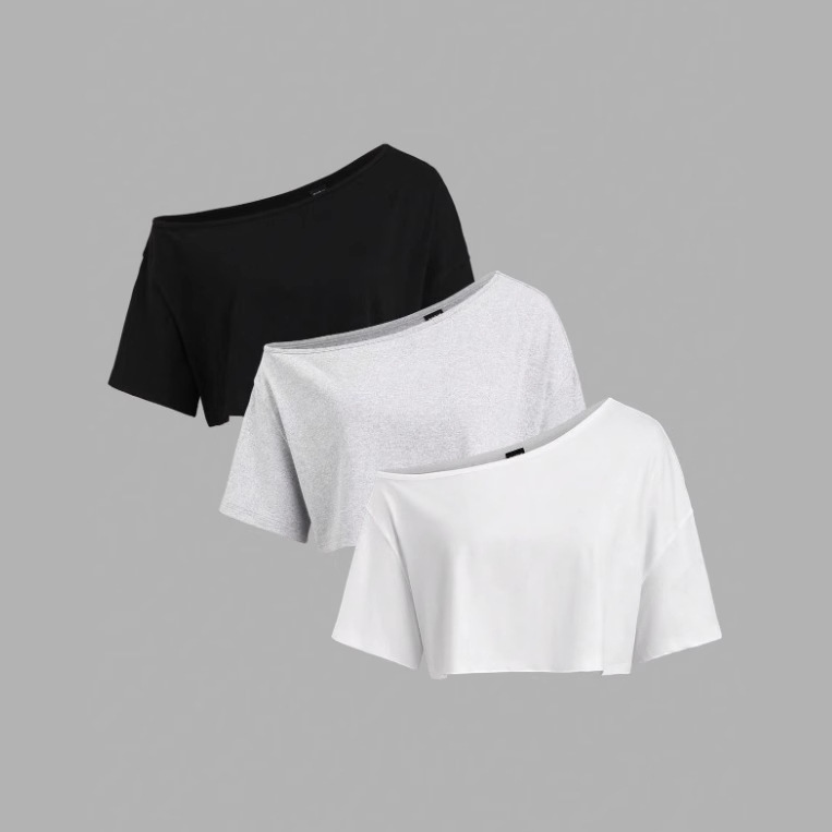 2025 Summer Wholesale Cross-Border One-Shoulder Street Sexy Hot Girl Loose Short-Sleeved DIY Top Short T-Shirt
