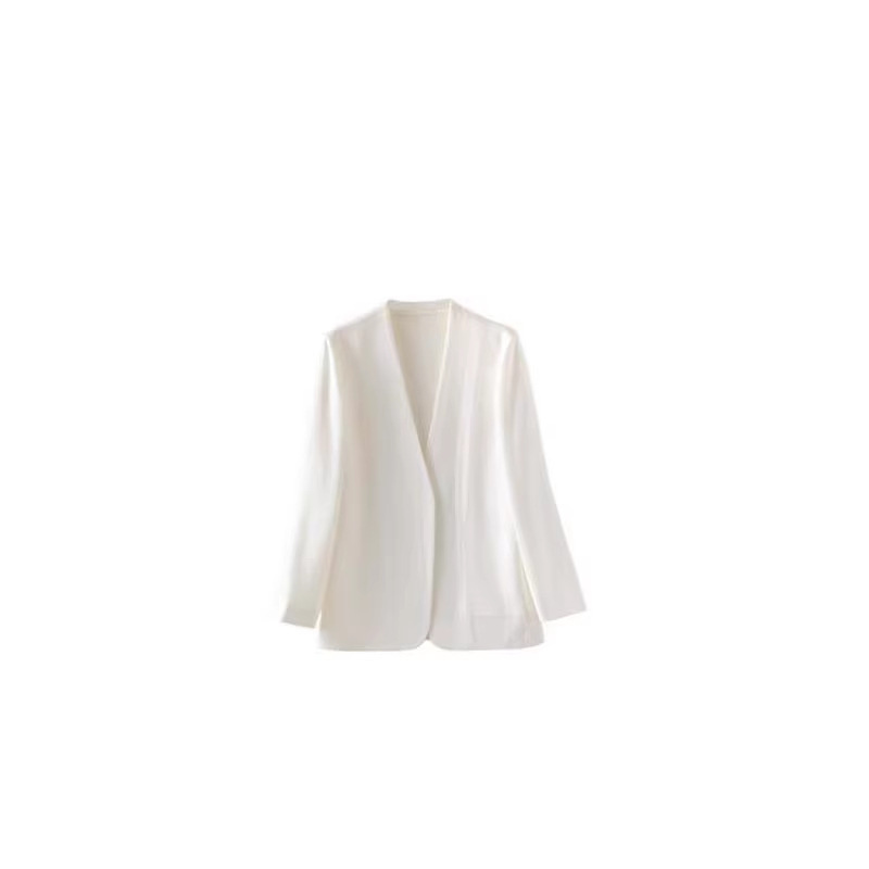 2026 Spring Black and White Simple and Stylish Collarless Deep V Hemp-Like Acetate Blazer
