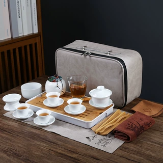 定制logo茶艺教学茶具便携包旅行白玉瓷功夫茶盘套装白瓷商务礼品